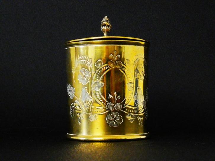 Messing teacaddy theedoos met ridderhelm deksel handgreep, Antiek en Kunst, Antiek | Koper en Brons, Ophalen of Verzenden