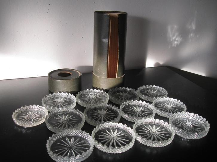 Antieke glazen (13!) onderzetters Leerdam oud, Antiek en Kunst, Curiosa en Brocante, Ophalen of Verzenden
