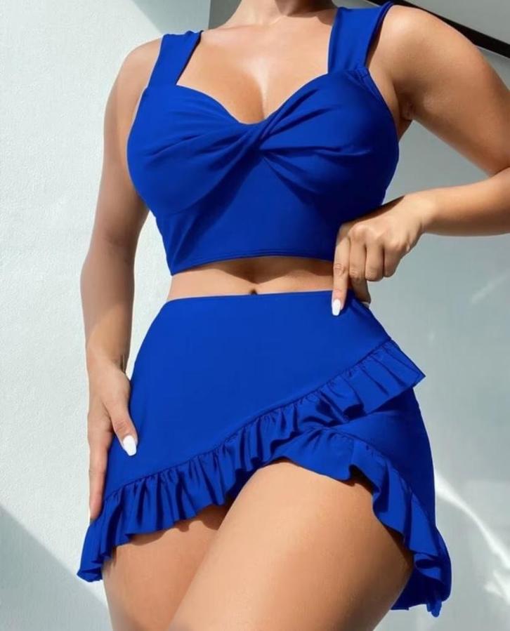 3 Delig blauwe bikini maat M, NIEUW! Top, Slip & Rokje!, Kleding | Dames, Badmode en Zwemkleding, Nieuw, Bikini, Blauw, Verzenden