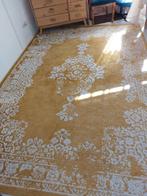 Voetenbank leer geel + kleed "Geel" groot 330/220, Ophalen, 125 cm of meer, Leer, Zo goed als nieuw