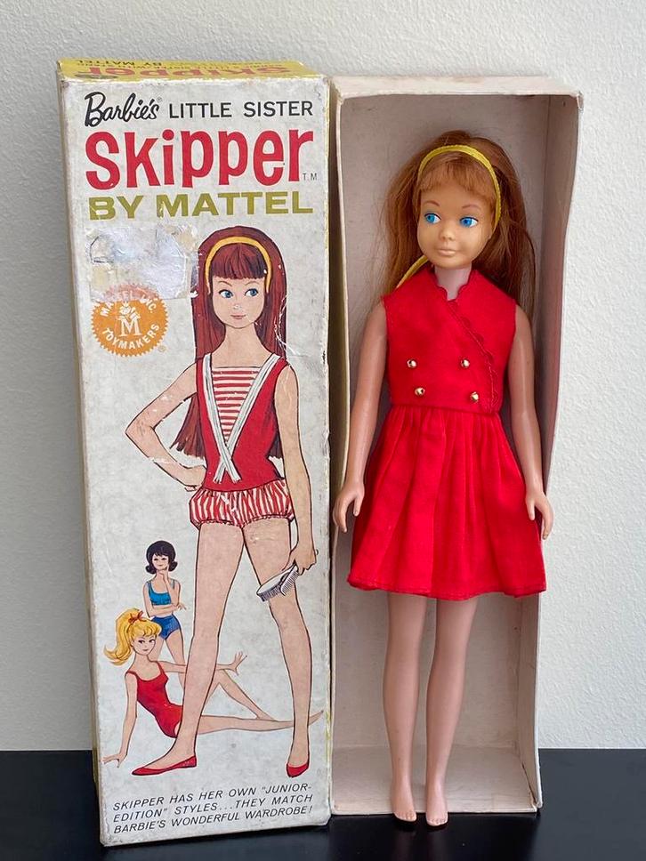 Vintage Barbie Skipper 1965 redhead in doos Mattel, Verzamelen, Poppen, Ophalen of Verzenden