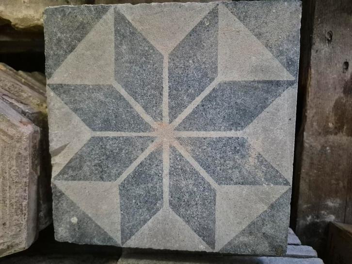 11 oude stermotief tegels zwart wit, Doe-het-zelf en Verbouw, Tegels, Gebruikt, Vloertegels, Keramiek, 20 tot 40 cm, 20 tot 40 cm