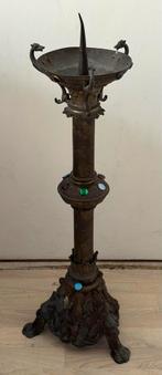 Antieke kandelaar met draken, Ophalen of Verzenden, Koper of Brons