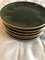 APILCO 6 gebak schotels (17cm) Groen met gouden rand, Huis en Inrichting, Gebruikt, Ophalen of Verzenden, Overige stijlen, Kop(pen) en/of Schotel(s)