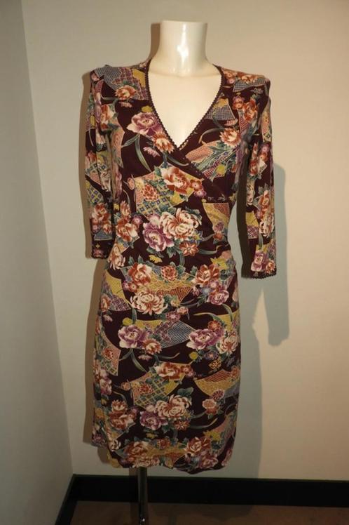 King Louie jurk mooie print bloemen fantastie warme tint S, Kleding | Dames, Jurken, Gedragen, Maat 36 (S), Overige kleuren, Knielengte