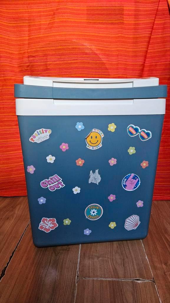 Elektrische Koelbox met Stickers, Caravans en Kamperen, Koelboxen, Gebruikt, Koelbox, Elektrisch, Ophalen of Verzenden