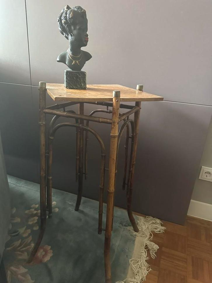 Vintage art nouveau, Jugendstil bamboe plantentafel, Huis en Inrichting, Tafels | Sidetables, Gebruikt, Minder dan 25 cm, Minder dan 50 cm