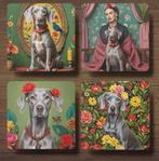 Weimaraner Frida Kahlo onderzetters met houder, Ophalen of Verzenden, Nieuw, Glas of Kopje