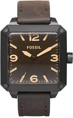 Fossil JR-1337 | Herenhorloge | Vierkant Bruin Leer | doosje, Overige merken, Staal, Polshorloge, Ophalen of Verzenden