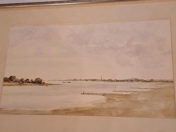 Aquarel Landschap aan de IJssel door Ton v Dijk beschikbaar voor biedingen