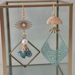 Asymmetrische oorbellen (rvs) - pastel groen /Goud, Overige materialen, Hangers, Nieuw, Ophalen of Verzenden