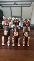3 Balinese houten katten - drie aapjes van wijsheid, Antiek en Kunst, Ophalen of Verzenden