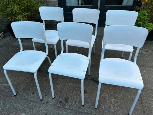 6 wit geverfde vintage tubax stoelen, Huis en Inrichting, Stoelen, Zo goed als nieuw, Eén, Wit, Ophalen