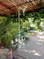Vintage Franse Lamp met Roze Bloemen, Ophalen of Verzenden, Gebruikt, Metaal, Vintage