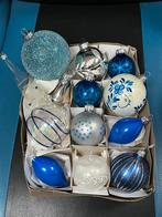 Vintage kerstballen (Delfts) blauw zilver, Diversen, Kerst, Ophalen of Verzenden, Gebruikt