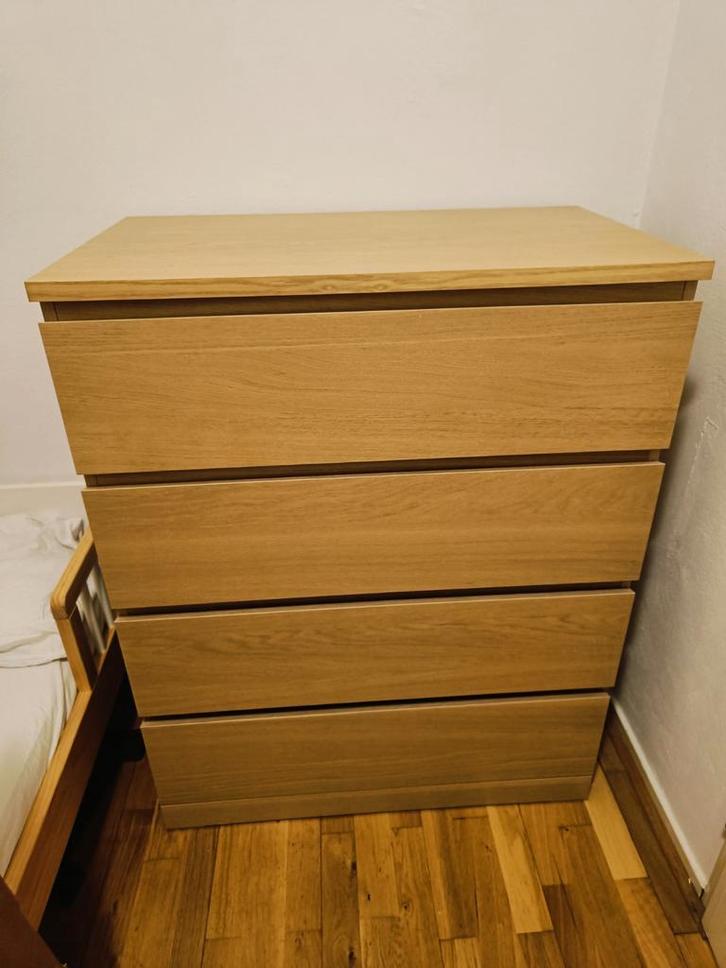 Ikea Malm kast met 4 lades - eiken fineer, Huis en Inrichting, Kasten | Dressoirs, Zo goed als nieuw, 50 tot 100 cm, 25 tot 50 cm