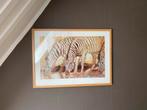 Schilderij met houten lijst | zebra’s | 53x73 cm | Expo, Huis en Inrichting, Woonaccessoires | Schilderijen, Tekeningen en Foto's