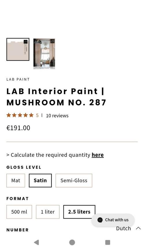 Lab Paint Mushroom (SATIN) - 2.5lts (1 can available), Doe-het-zelf en Verbouw, Verf, Beits en Lak, Nieuw, Ophalen of Verzenden