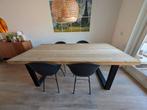 Robuuste eikenhouten eettafel (200x100) + 4 stoelen, Eikenhout, 200 cm of meer, Zo goed als nieuw, Vijf personen of meer