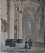 B. van Hove | Kerkinterieur met gezelschap | Aquarel, Antiek en Kunst, Ophalen of Verzenden