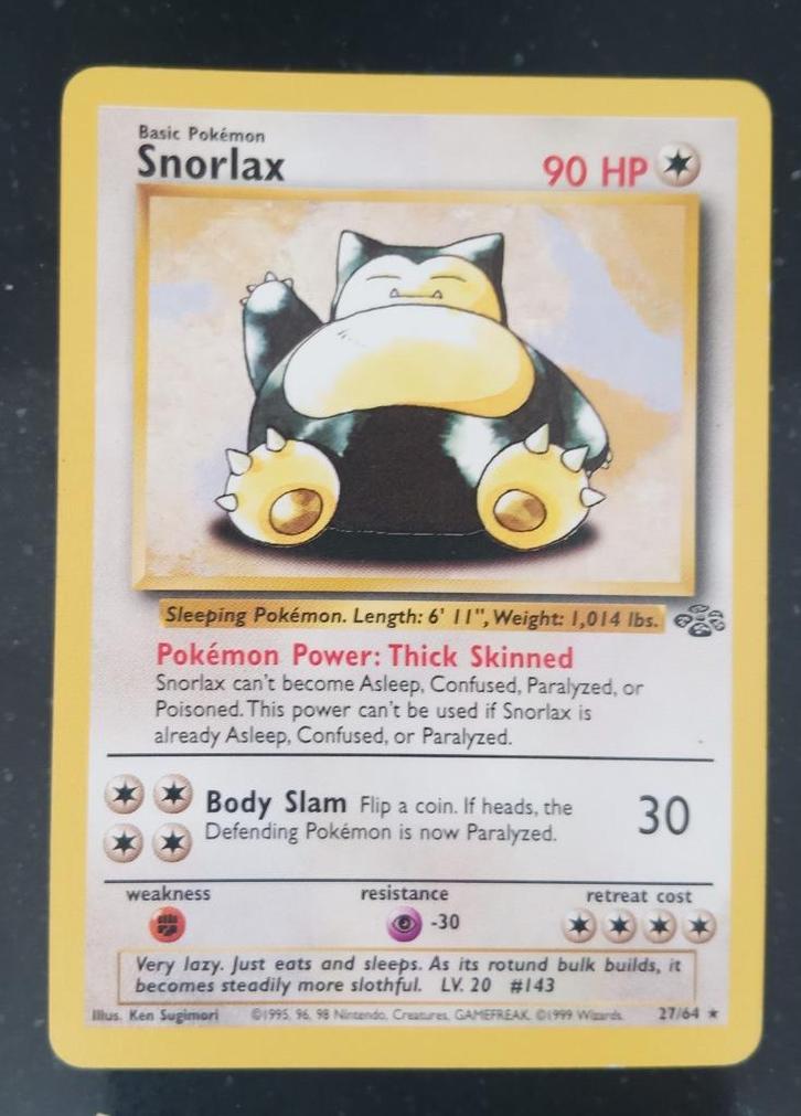 Snorlax pokemonkaart (1e generatie), Hobby en Vrije tijd, Verzamelkaartspellen | Pokémon, Zo goed als nieuw, Losse kaart, Ophalen
