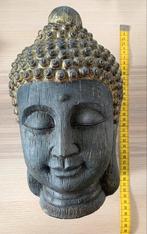 30 cm hoog Boeddha hoofd van stevig kunststof in houtlook, Ophalen of Verzenden, Zo goed als nieuw