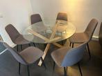 Glass round table + 6 chairs, Ophalen of Verzenden, Zo goed als nieuw, 4 tot 6 stoelen