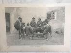 G. Simoni: Beim Kartenspiel, or. gravure 1904, 32x21cm, mooi, Ophalen of Verzenden
