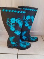 Lederen laarzen met geborduurd motief maat 38, Ophalen of Verzenden, Nieuw, Zwart, Hoge laarzen