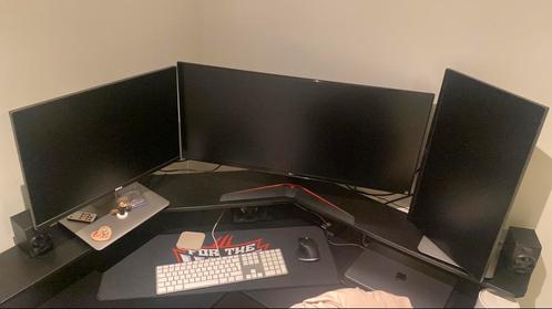 Monitor setup: 34” ultrawide en 2x 24” met USB hub, Computers en Software, Monitoren, Zo goed als nieuw, 61 t/m 100 Hz, DisplayPort