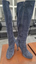 FRED DE LA BRETONIERE suede blauwe knielaarzen met rits mt39, Verzenden, Zo goed als nieuw, Blauw