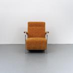2x Leolux Scylla Fauteuil Hoog Gemêleerde Stof - Oker/Oranje, Huis en Inrichting, Fauteuils, Metaal, 75 tot 100 cm, Ophalen of Verzenden