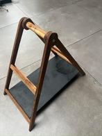 MASSIEF TEAK HOUT ZWARTE LEISTEEN ETAGE DIENBLAD, Huis en Inrichting, Ophalen of Verzenden, Zo goed als nieuw