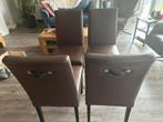 4 mooie eet kamerstoelen, Huis en Inrichting, Ophalen, Gebruikt, Bruin, Leer