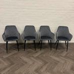4 Fluwelen Eetkamerstoelen Grijs Blauw, Metaal, Overige kleuren, Ophalen of Verzenden, Zo goed als nieuw