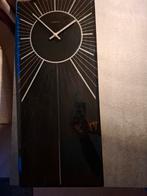 Klok, zwart glas met zilveren lijnen, Huis en Inrichting, Woonaccessoires | Klokken, Ophalen, Zo goed als nieuw, Wandklok
