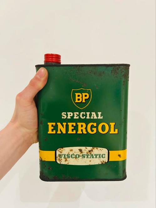 Olieblik olie blik oil can vintage full Bp spécial energol, Verzamelen, Blikken, Gebruikt, Overige, Overige merken, Ophalen of Verzenden