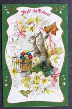 Dubbel konijn met dubbele eiermand, reliefkaart, Verzamelen, Ansichtkaarten | Dieren, Ongelopen, Knaagdier, Voor 1920, Verzenden
