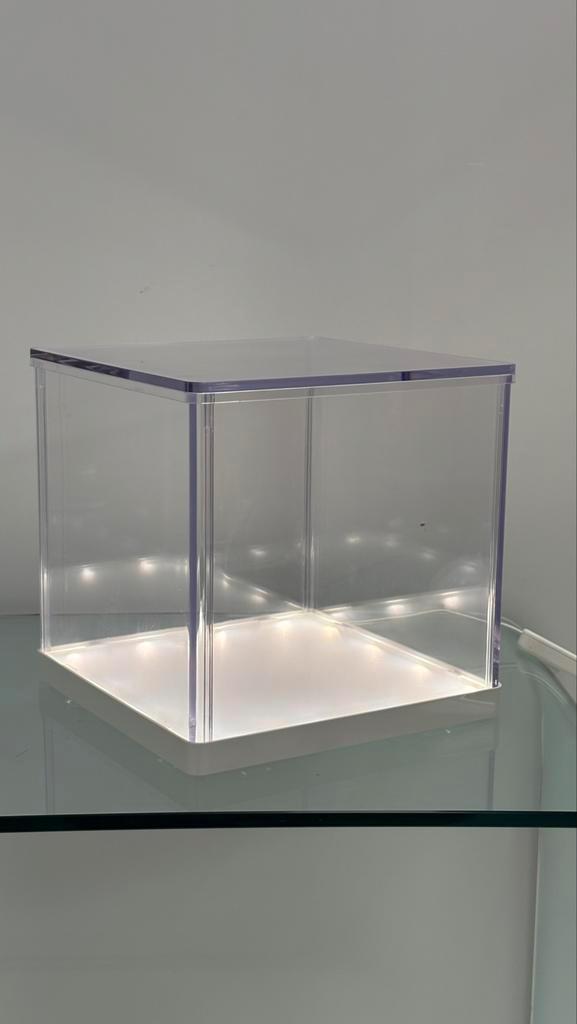 Ikea design Synas vitrine box vierkant met LED lampjes, Huis en Inrichting, Kasten | Vitrinekasten, Zo goed als nieuw, Minder dan 100 cm