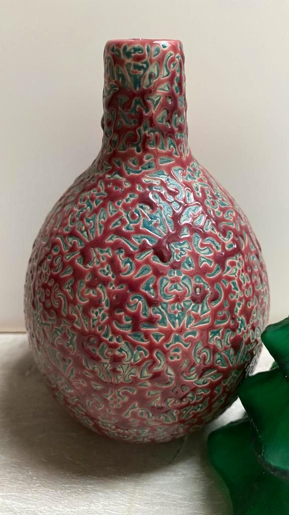 Prachtig vaasje van Des Pots + gratis Kerst vaasje, Huis en Inrichting, Woonaccessoires | Vazen, Zo goed als nieuw, Groen, Minder dan 50 cm