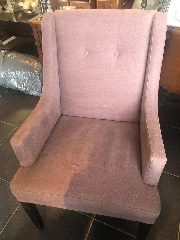 4x STOFFEN ARMSTOEL Taupekleur – STOEL ZETEL – Flamant, Huis en Inrichting, Stoelen, Zo goed als nieuw, Vier, Overige kleuren