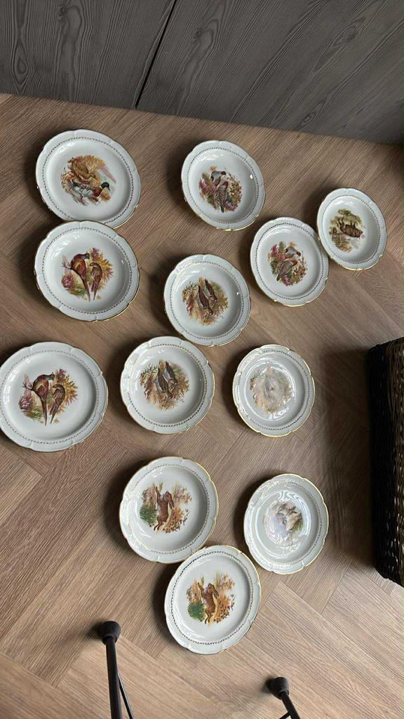 Zes borden met jachttafereel, Antiek en Kunst, Antiek | Servies compleet, Ophalen of Verzenden