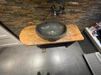 Uniek houten wasrafelmeubel natuursteen, Huis en Inrichting, Ophalen, Gebruikt, 100 tot 150 cm, Minder dan 100 cm