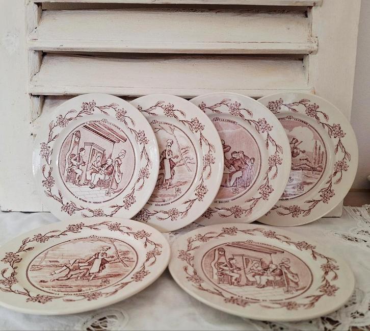 GIEN, Mariage à la Campagne, set van 6 borden, Antiek en Kunst, Antiek | Servies los, Ophalen of Verzenden