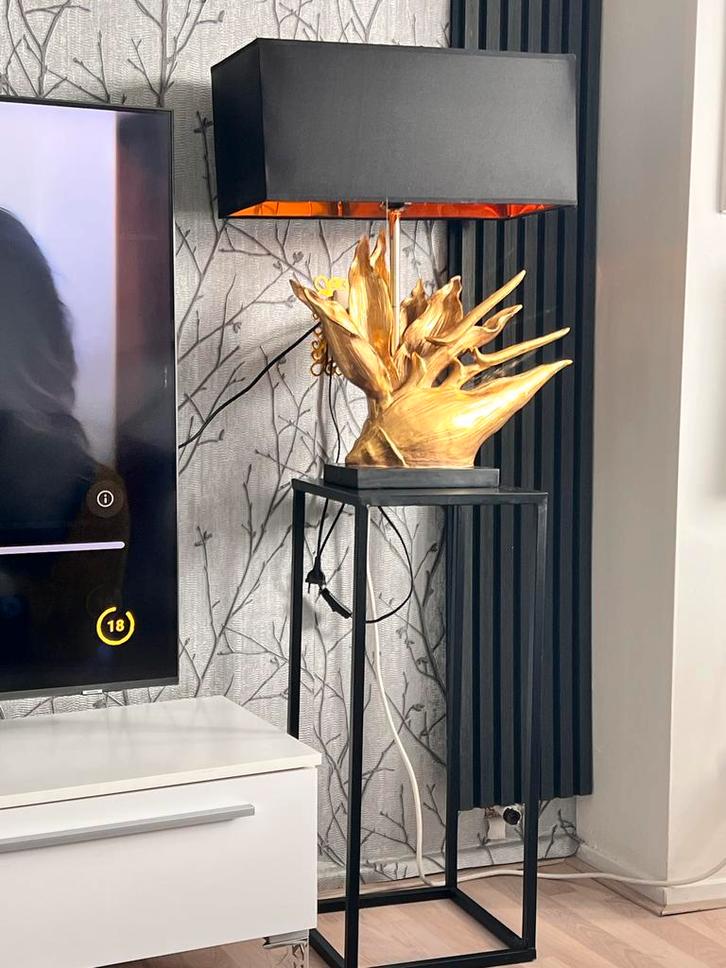 Gouden Ornament Vloerlamp, Huis en Inrichting, Lampen | Vloerlampen, Zo goed als nieuw, 100 tot 150 cm, Metaal, Ophalen of Verzenden