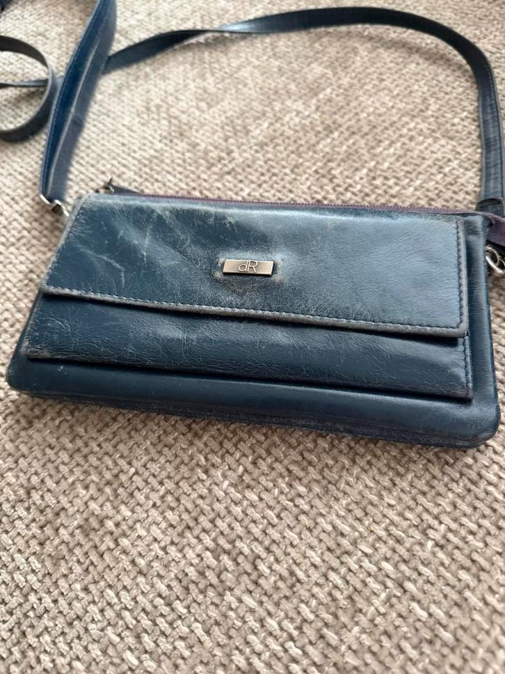 Blauw leren schoudertasje, Sieraden, Tassen en Uiterlijk, Tassen | Schoudertassen, Gebruikt, Blauw, Leer, Ophalen of Verzenden