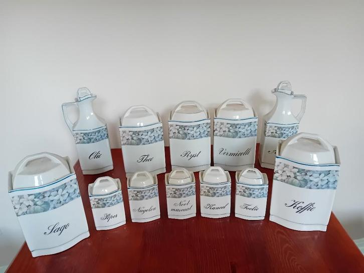 Antieke porseleinen voorraadpotten, set, olie, azijn, koffie, Antiek en Kunst, Curiosa en Brocante, Ophalen