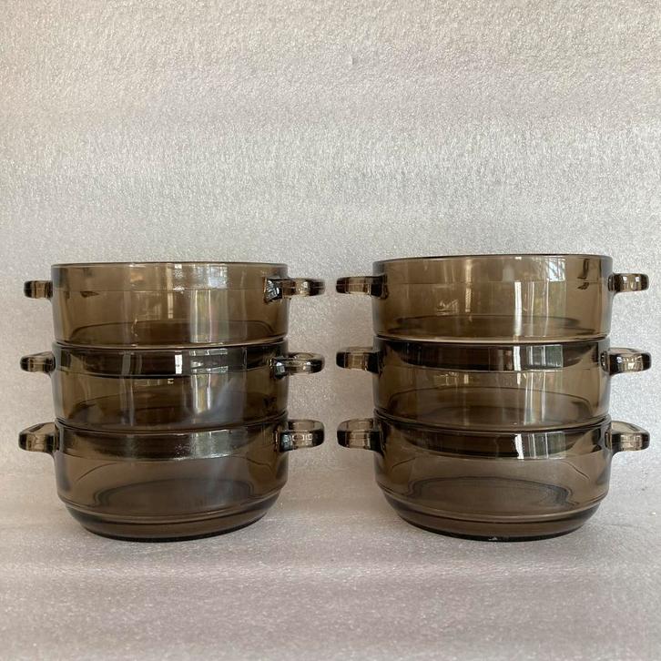 6 vintage rookglas soepkommen Arcoroc France, Huis en Inrichting, Keuken | Servies, Ophalen of Verzenden