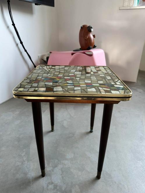 Bijzettafeltje Tafeltje Vintage Fifties Koper Teak, Huis en Inrichting, Tafels | Bijzettafels, Gebruikt, Vierkant, Minder dan 45 cm