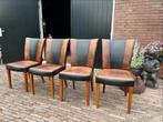 4 Schapenleren Eetkamerstoelen, Huis en Inrichting, Stoelen, Ophalen, Gebruikt, Bruin, Leer